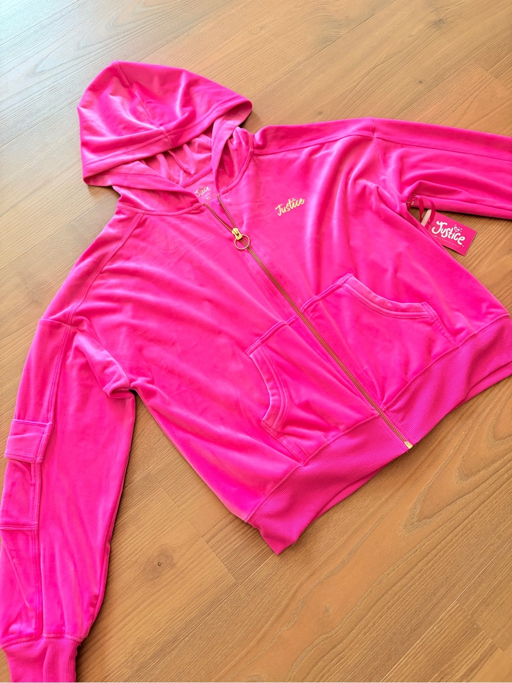 Justice Hot Pink Velour Zip-Up Hoodie Jacket